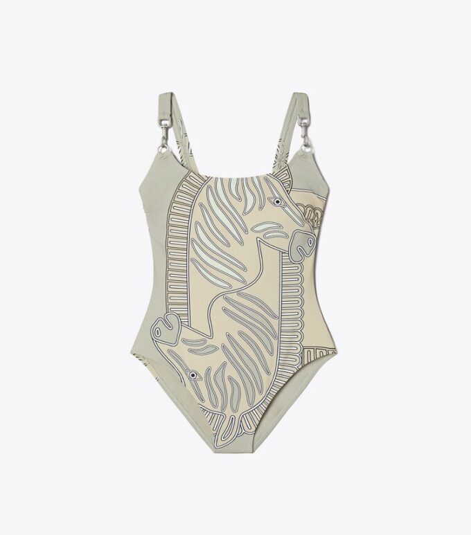 Costume da bagno con spalline e stampa