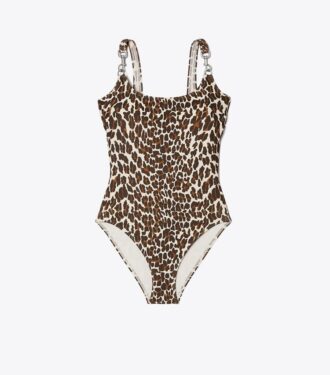 Costume da bagno con spalline e stampa