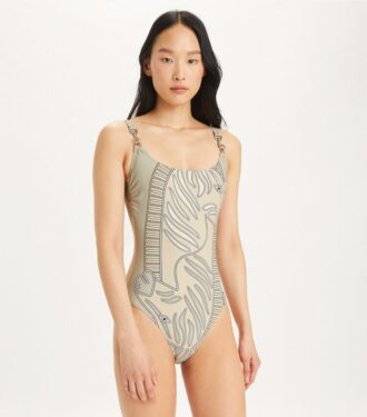 Costume da bagno con spalline e stampa