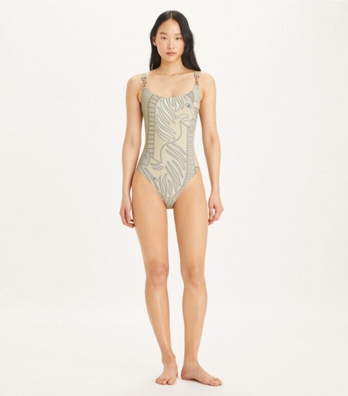 Costume da bagno con spalline e stampa