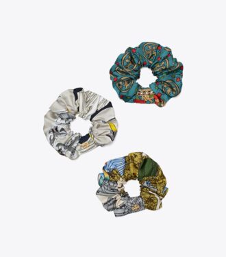 Elastici per capelli in seta stampata e decorati, set da 3