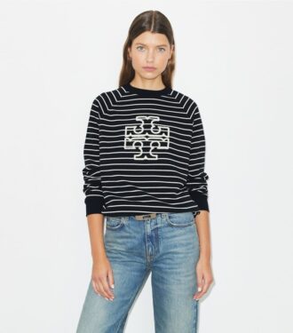 Felpa con logo a righe in French Terry