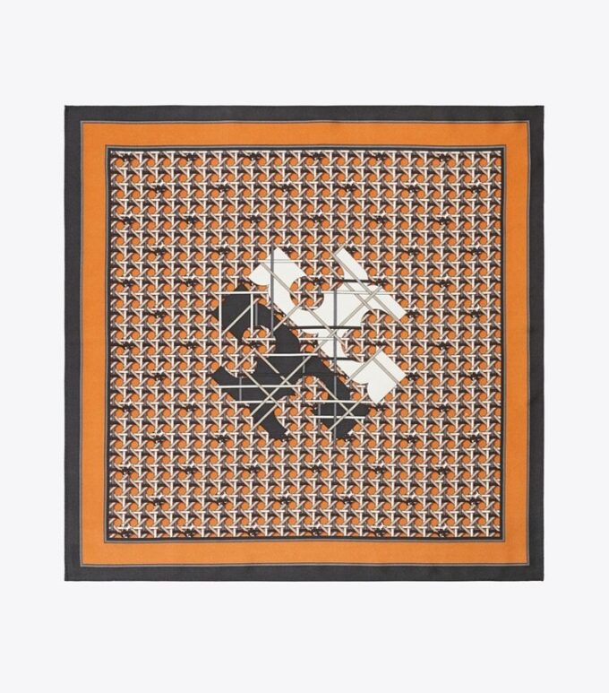 Foulard in seta con logo Basket-Weave Foulard in seta con logo Basket-Weave
