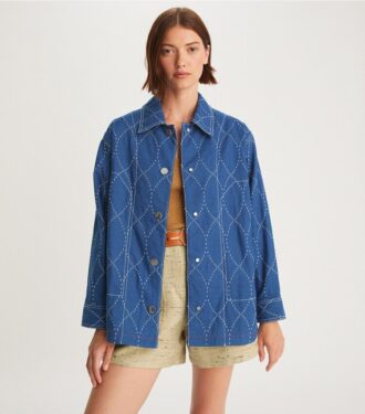 Giacca in denim con cuciture a vista
