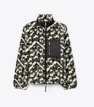 Giacca in pile con monogramma T prismatico
