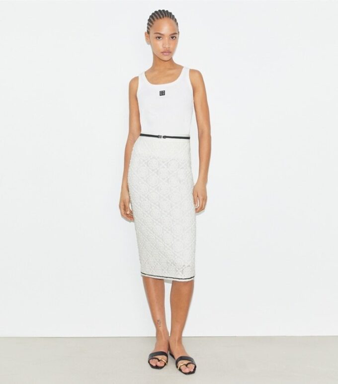 Gonna in cotone con logo in pizzo Gonna in cotone con logo in pizzo