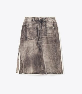 Gonna in denim destrutturato sovrastampato