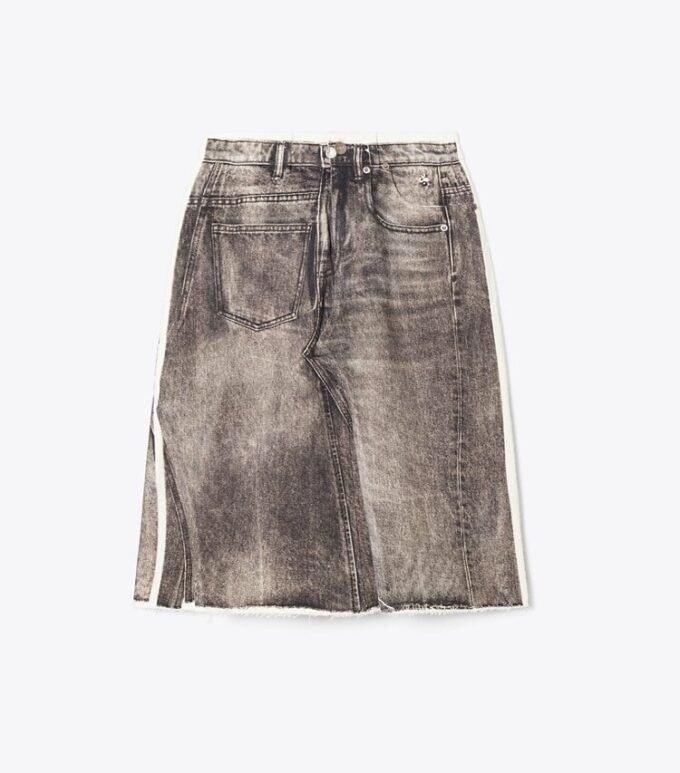 Gonna in denim destrutturato sovrastampato Gonna in denim destrutturato sovrastampato
