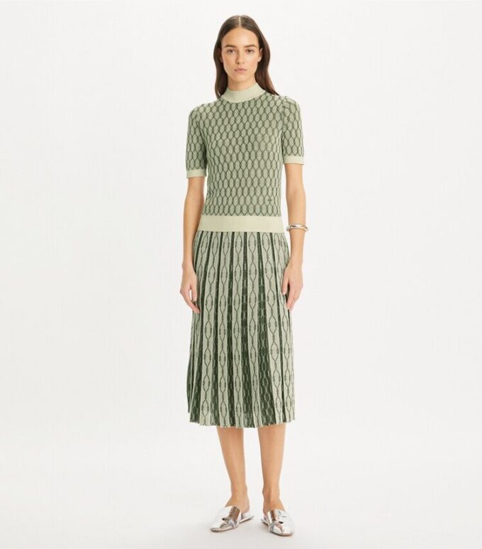 Gonna jacquard con pieghe a cannuccia Gonna jacquard con pieghe a cannuccia