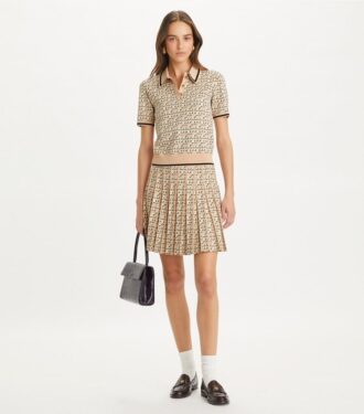 Gonna plissettata in viscosa con T Monogram
