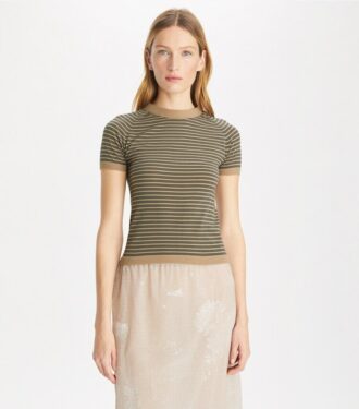 Maglia a collo alto in nylon a righe