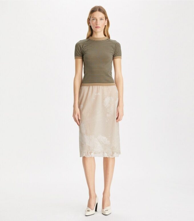 Maglia a collo alto in nylon a righe