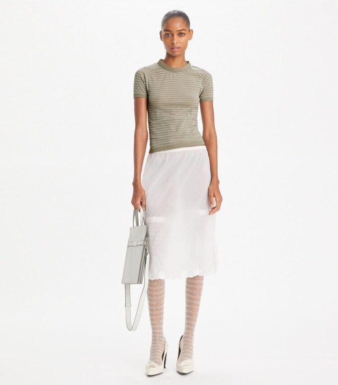Maglia a collo alto in nylon a righe