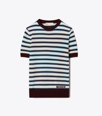 Maglia da tennis a maniche corte a righe in cashmere Maglia da tennis a maniche corte a righe in cashmere