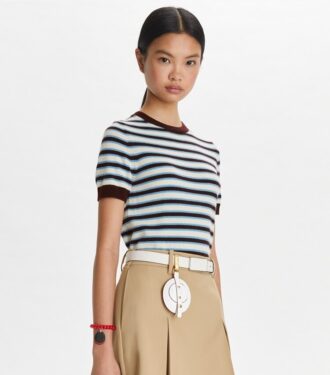 Maglia da tennis a maniche corte a righe in cashmere Maglia da tennis a maniche corte a righe in cashmere