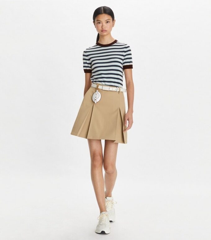 Maglia da tennis a maniche corte a righe in cashmere Maglia da tennis a maniche corte a righe in cashmere