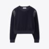 Maglia girocollo in velluto con logo T Maglia girocollo in velluto con logo T