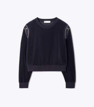 Maglia girocollo in velluto con logo T