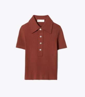 Maglia polo a costine in viscosa