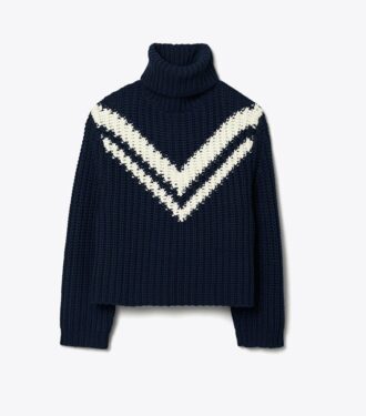 Maglione a collo alto in lana merino con motivo a zig zag Maglione a collo alto in lana merino con motivo a zig zag
