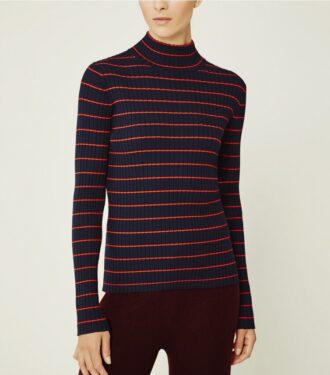 Maglione a collo alto in maglia morbida a coste a righe Maglione a collo alto in maglia morbida a coste a righe