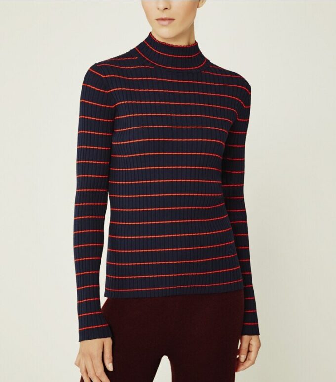 Maglione a collo alto in maglia morbida a coste a righe Maglione a collo alto in maglia morbida a coste a righe