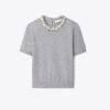 Maglione a maniche corte in lana e paillettes Maglione a maniche corte in lana e paillettes