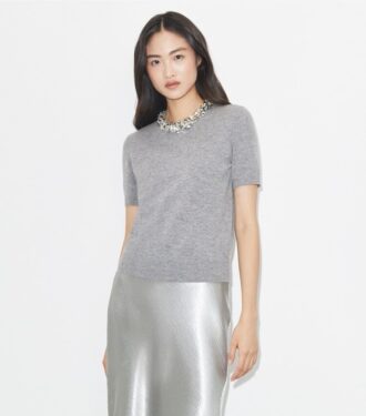 Maglione a maniche corte in lana e paillettes