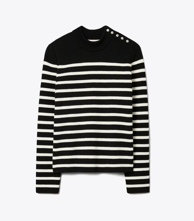 Maglione a righe con spalline a scatto Maglione a righe con spalline a scatto