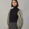 Maglione con maniche in lamé a righe increspate