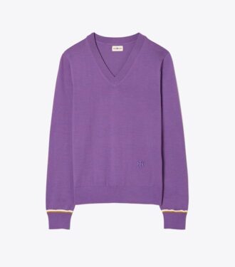 Maglione con scollo a V in lana merino