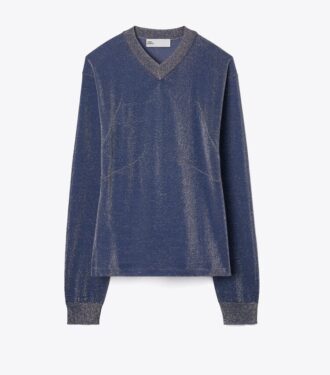 Maglione con scollo a V metallizzato