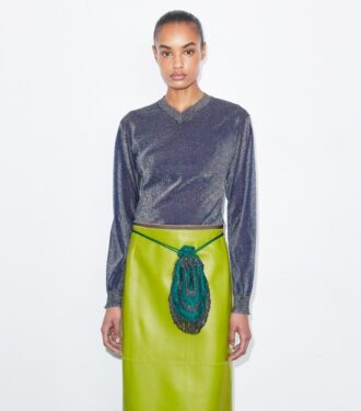 Maglione con scollo a V metallizzato