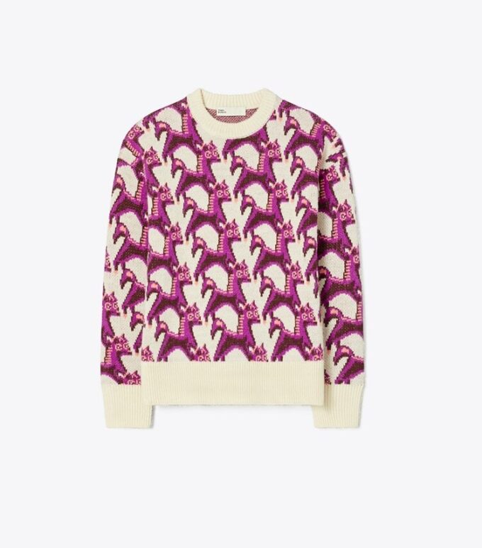 Maglione girocollo in lana jacquard Maglione girocollo in lana jacquard