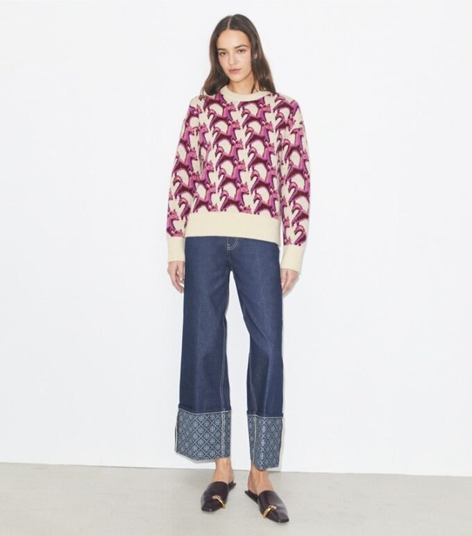 Maglione girocollo in lana jacquard Maglione girocollo in lana jacquard