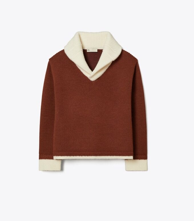 Maglione in lana con collo a contrasto Maglione in lana con collo a contrasto