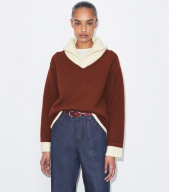 Maglione in lana con collo a contrasto