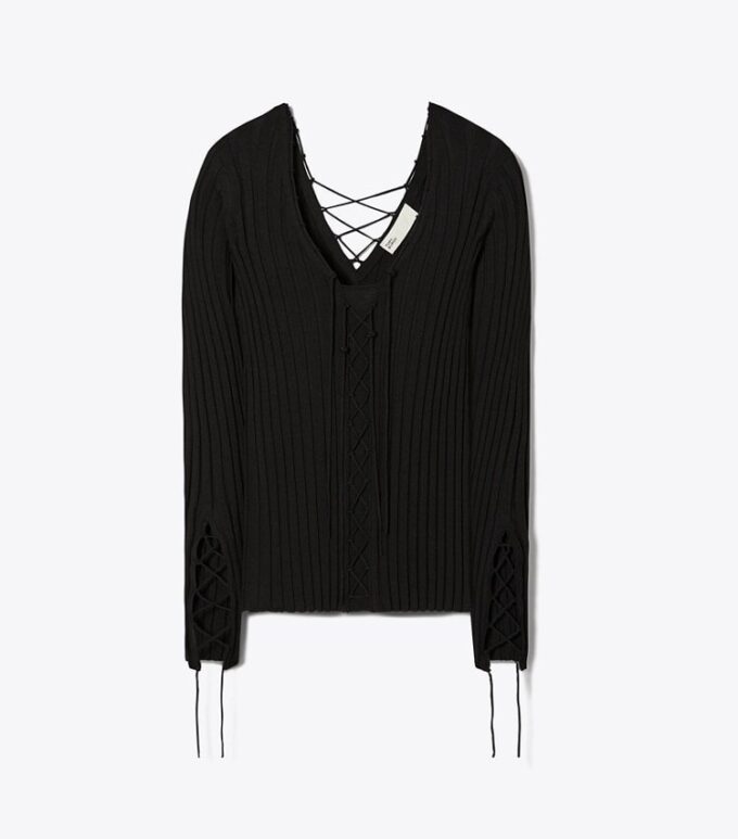 Maglione in lana con lacci