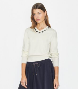 Maglione in lana ricamato