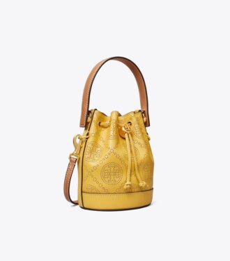 Mini borsa a secchiello in pelle traforata con T Monogram
