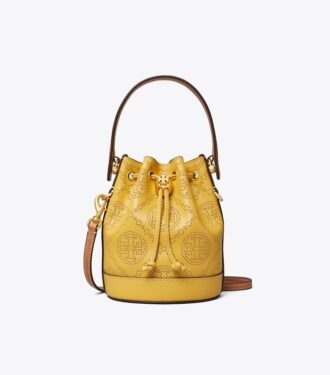 Mini borsa a secchiello in pelle traforata con T Monogram