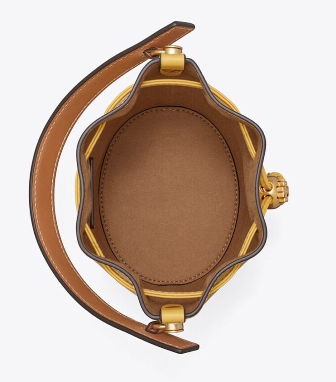 Mini borsa a secchiello in pelle traforata con T Monogram Mini borsa a secchiello in pelle traforata con T Monogram
