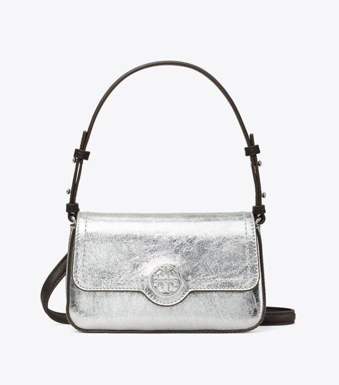 Mini borsa a tracolla in pelle metallizzata