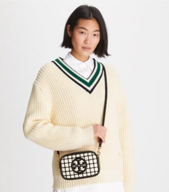 Mini borsa Perry Bombe in vernice con cuciture a punto festone