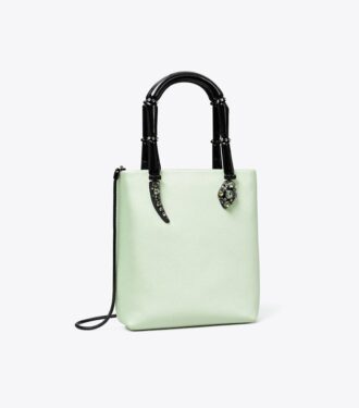 Mini borsa tote con manici in raso effetto serpente