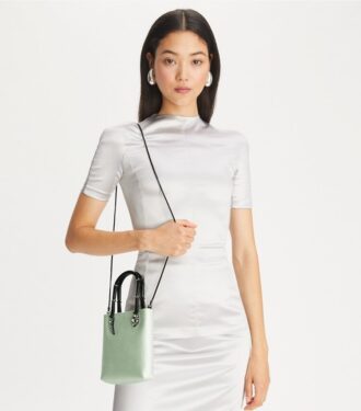 Mini borsa tote con manici in raso effetto serpente