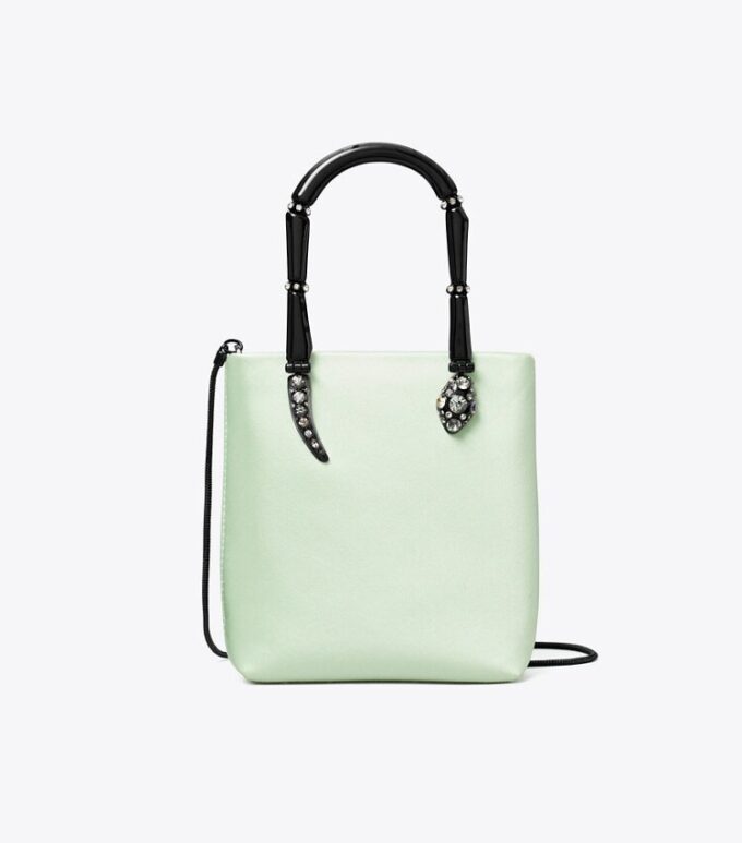 Mini borsa tote con manici in raso effetto serpente Mini borsa tote con manici in raso effetto serpente