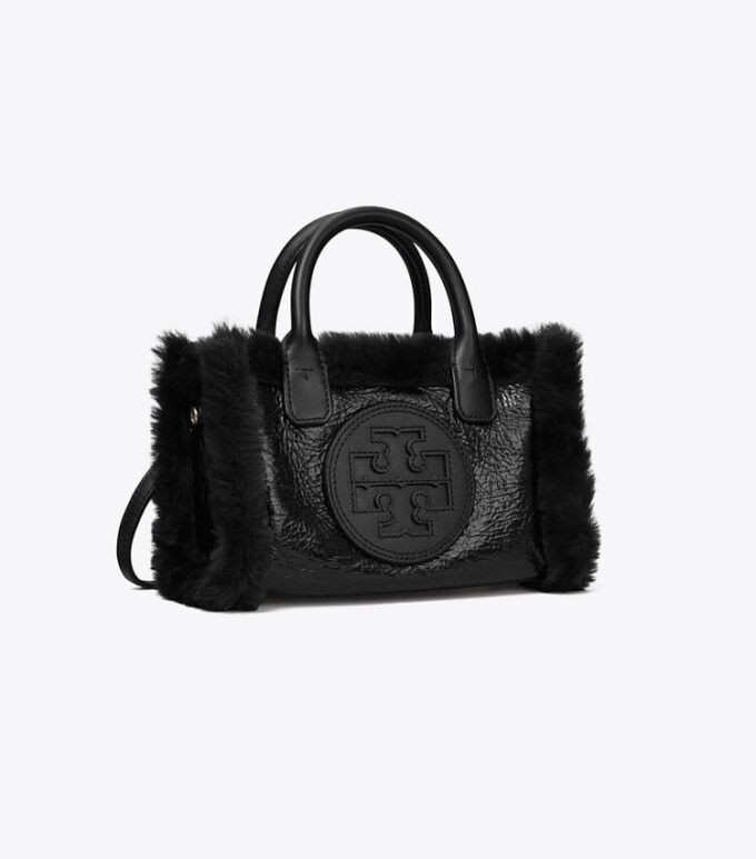 Mini Ella Tote in pelle verniciata e shearling