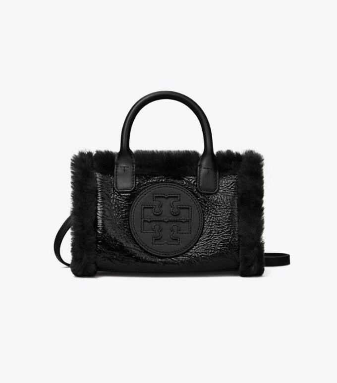 Mini Ella Tote in pelle verniciata e shearling