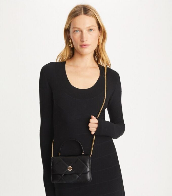 Mini Kira Diamond Quilt Pavé Logo Top-Handle Crossbody